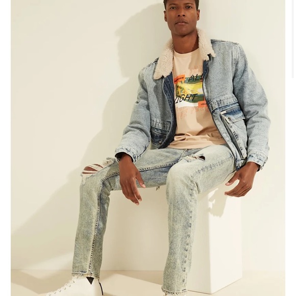 New GUESS Denim Bomber Jacket - Picture 4 of 6